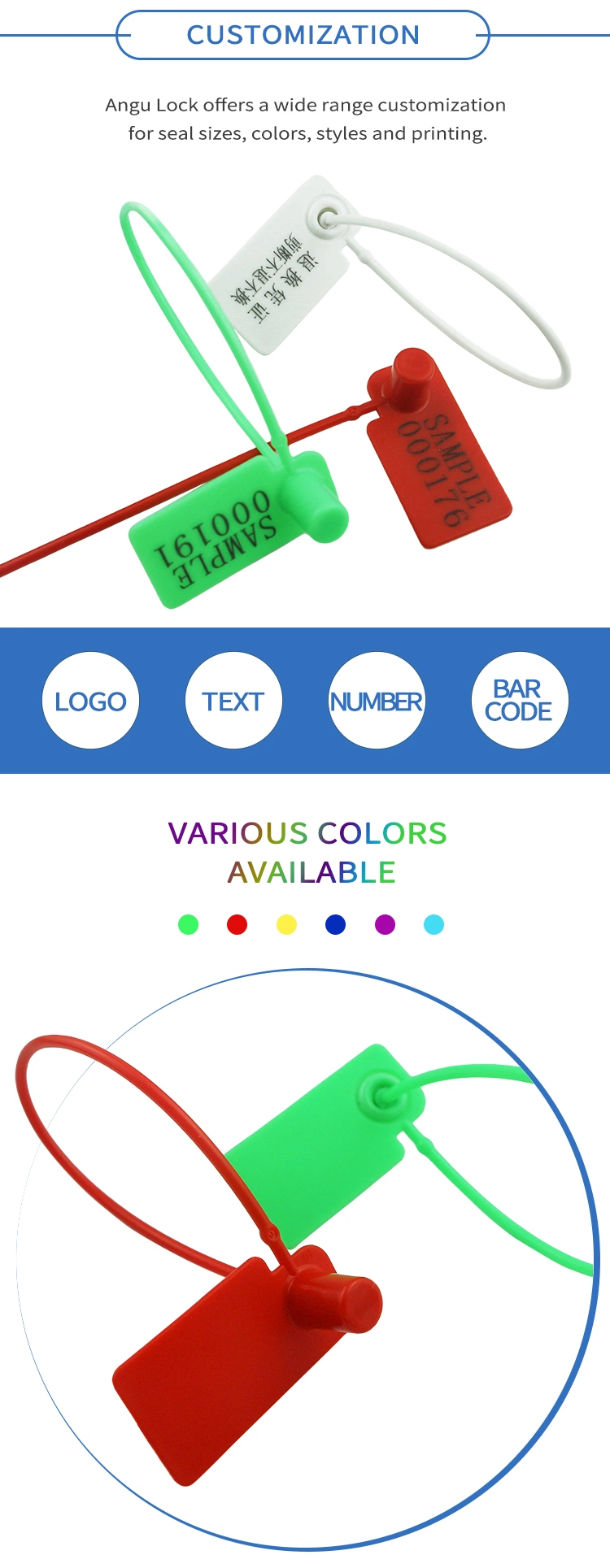 Fixed Length Seals Tamper Evident Plastic Seals with Insert Locking